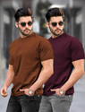 TRIPR Solid Men Round Neck Brown Maroon