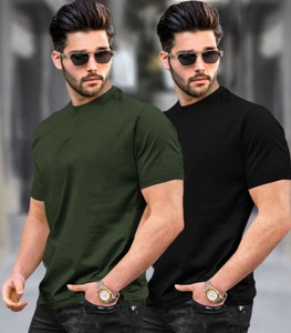 TRIPR Solid Men Round Neck Dark Green