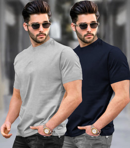 TRIPR Solid Men Round Neck Grey Navy