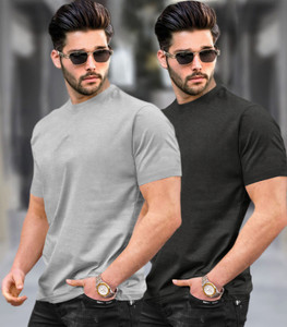 TRIPR Solid Men Round Neck Grey Black