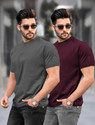 TRIPR Solid Men Round Neck Grey Maroon