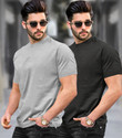 TRIPR Solid Men Round Neck Grey Black
