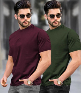TRIPR Solid Men Round Neck Maroon Dark