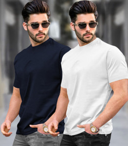 TRIPR Solid Men Round Neck Navy Blue