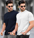 TRIPR Solid Men Round Neck Navy Blue