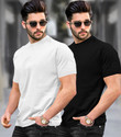 TRIPR Solid Men Round Neck White Black