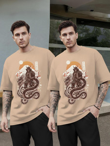 TRIPR Typography Men Round Neck Beige T-Shirt
