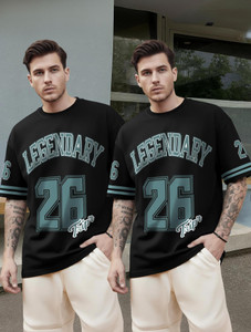 TRIPR Typography Men Round Neck Black Blue