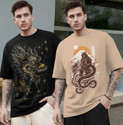 TRIPR Typography Men Round Neck Black Beige