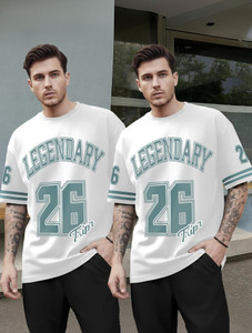 TRIPR Typography Men Round Neck White Blue