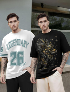 TRIPR Typography Men Round Neck White Black