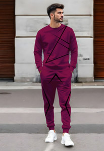 Triptee Men Abstract Maroon Night Suit Set