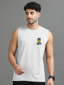 Triptee Printed Men Round Neck White T-Shirt