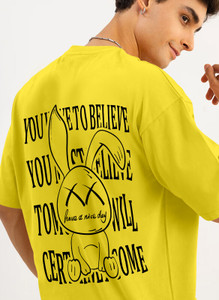 Triptee Printed Typography Men Round Neck Yellow