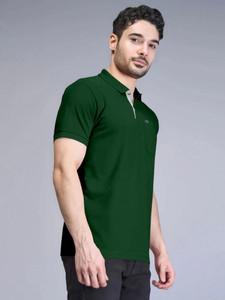 Triptee Solid Men Polo Neck Dark Green
