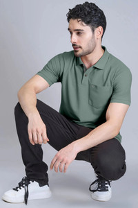 Triptee Solid Men Polo Neck Light Green
