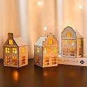 TRIROCKS Set of 3 Vintage Decorative Candle Lantern 6”H Candle Lantern Small House Metal Candle Holder Perfect for Garden Yard Patio Wedding Parties Events Indoors
