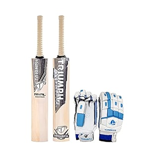 triumph rival english willow cricket bat mens and triumph tyro batting gloves lh