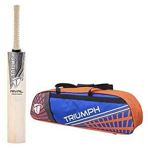 triumph rival english willow professional cricket bat for mens  ready to play  light weight with kb-99 cricket holdall bag royal orange