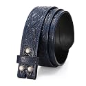 TRIWORKS Western Belt Strap for Men without Buckle 1.5" Wide Floral Engraved Embossed Leather Belt Strap