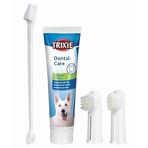 trixie - dog dental hygiene set with toothpaste and brush  complete dental care set for dogs  helps prevent build-up of tartar improves dental hygiene and keeps your pets breath fresh and clean