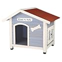 Trixie Natura Dog’s Inn Dog House – Outdoor Dog House for Medium Dogs with Hinged Roof, Weatherproof Sealer & Window Shutters, Wooden Dog House with Adjustable Legs – 42 x 35.5 x 37 in