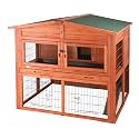 TRIXIE natura Outdoor Deluxe Rabbit Hutch with Run - Large 2-Story Rabbit Cage with Non-Slip Ramp - Elevated Small Animal House with Secure Playpen, Hinged Roof & Two Pull-Out Trays - in Natural