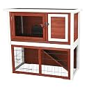 TRIXIE natura Outdoor Rabbit Hutch with Run - 2-Story Rabbit Cage with Non-Slip Ramp - Medium Elevated Small Animal House with Secure Playpen, Hinged Roof & Pull-Out Tray - in Auburn/White