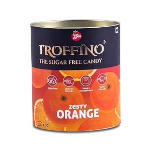 troffino orange flavour sugar free candy - 50 pieces mouth watering fruit flavoured with delicious taste diabetic friendly hard candies
