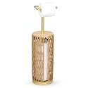 Trongee Freestanding Toilet Paper Holder with Storage,3 Rolls of Boho Toilet Paper Holder Stand with Lid,Gold Toilet Tissue Holder Stand Rattan Paper Storage Wicker Toilet Roll Holder Basket
