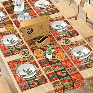 gift hamper - premium dining 6 pcs tablemat  180 cm runner and spiral round design coaster set 6 green
