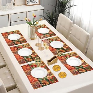 gift hamper - premium dining 6 pcs tablemat and tree of life design coaster set 6 orange