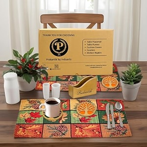 gift hamper - premium dining 4 pcs tablemat and tree of life design coaster set 4 orange