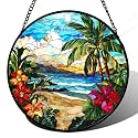 Tropical Hibiscus Beach Stained Glass Window Hanging Suncatcher Gifts 15"