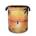 Tropical Palm Laundry Basket,Sunset Sea Beach Laundry Hamper, Collapsible Clothes Storage Bin for Bathroom Bedroom Room Decor 16" X 20.8"