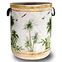 Retro Palm Trees Laundry Hamper Oxford Cloth Foldable Basket 18.9x16.5 Inch
