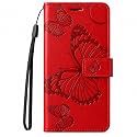 TROUNCE Butterfly Embossing Shock Proof Flip Case Cover with Card Cash Holder Wallet Case | Magnetic Lock (Red) for Poco X4 Pro 5G