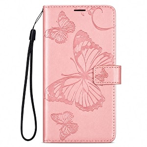 trounce butterfly magnetic closure full protection flip cover with cards amp cash pockets wallet case  mobile back cover- pink for samsung galaxy s22 ultra