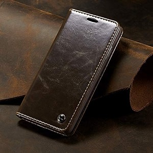 trounce elegant series leather flip wallet case stand with metal logo magnetic closure amp card holder flip cover for poco x4 pro 5g - coffee brown