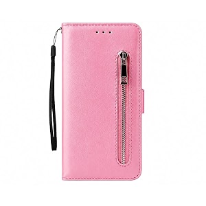 trounce zipper case shock proof flip cover with card amp cash holder wallet  magnetic loop lock pink for poco x4 pro 5g
