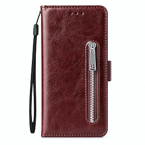 trounce zipper case shock proof flip cover with card amp cash holder wallet  magnetic loop lock brown for poco x4 pro 5g