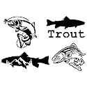 Trout Fishing Decal Pack: Trout Jumping, Mountains, Black (Small 3.5")