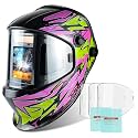 TRQWH Welding Helmet Auto Darkening Large Viewing True Color Solar Powered Welding Mask with 4 Arc Sensor Adjustable Wide Shade Range 4~5-8/9-13 Welder Mask with Grinding (TRQ-CSC003)