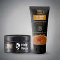 TRU HAIR & SKIN Sunscreen - SPF 50 PA+++ Alpha Glow for Men-50g & Hair Wax-50g (100 g)