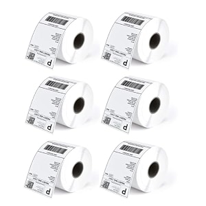 true-ally 100mm x 150mm direct thermal shipping label 434x 634 sticker rolls 400 label per roll strong adhesive barcode compatible for e-commerce couriers - pack of 6 2400 labels