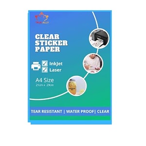 true-ally 25 sheets clear self adhesive sticker photo paper for inkjet and laser printer transparent waterproof dries quickly tear resistant diy sticker printing label art a4-25 sheets