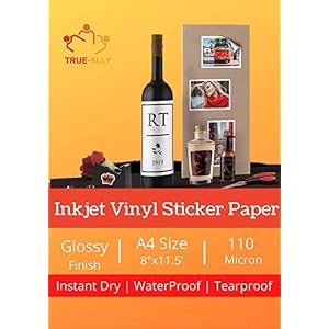 true-ally 50 self adhesive vinyl sticker photo paper for inkjet printer white waterproof dries quickly tear resistant diy sticker printing art - 50 sheets a4-50 sheets