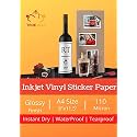 True-Ally 50 Self Adhesive Vinyl Sticker Photo Paper for Inkjet Printer (White) Waterproof, Dries Quickly, Tear Resistant DIY Sticker printing Art - 50 sheets (A4-50 Sheets)