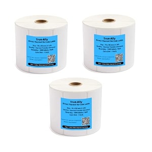 true-ally 75x50 chromo barcode label sticker - 3 x 2 inches - 75mm x 50mm - 1000 labels per roll - self adhesive sticker for printing barcoding ribbon required 3 roll per pack 3000 labels