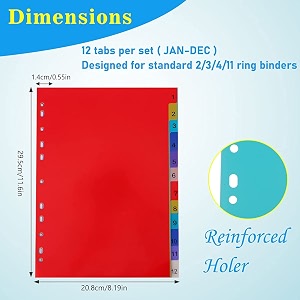 true-ally a4 plastic separator12-tab binder dividers write amp erase big tab dividers ring binders dividers for 23411 ring binders insertable multicolor tabs 5 sets total 60 sheets